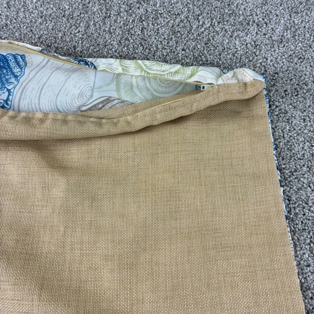 Seashell Coastal Pillow Covers 2 PC Square Nautical Blue Green Beige 18x18 Linen